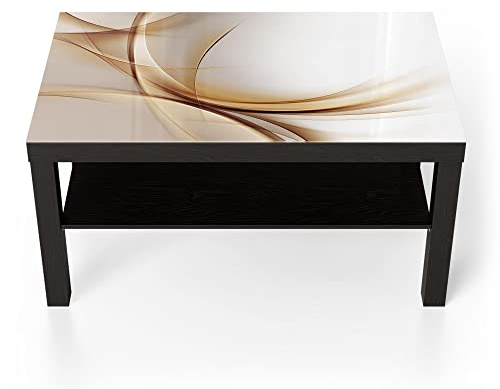 DEQORI Glastisch | schwarz groß 90x50 cm | Motiv Elegante Goldene Wellen | ausgefallener Beistelltisch aus Glas | Hochglanz Couchtisch fürs Wohnzimmer | moderner Couch Tisch mit Design