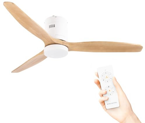 Grunkel - Ventilador de techo con luz led SKYWIND-52WB. Motor DC. Mando a distancia. 6 velocidades. Temporizador 8 horas - 40W (Madera clara)