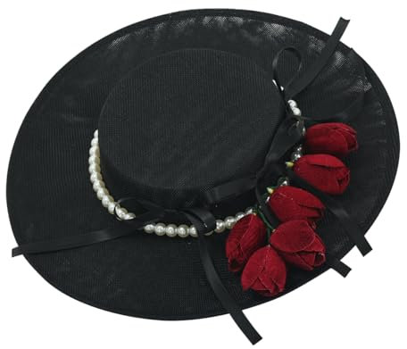 Womens Victorian Hat Vintage Tea Party Sun Hat Flowers Flat Hat (A)