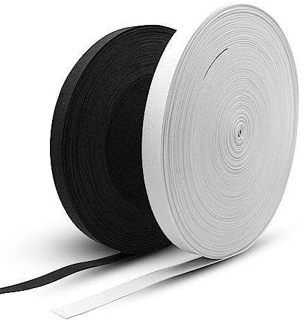 DOJA Barcelona | Cinta Elastica Coser | 50 + 50m | 20mm | Blanco + Negro | Cinta Elastica Costura de Poliéster y Goma | Bobina Goma Elastica Manualidades | Rollo Gomas Elasticas Costura blanco y negro