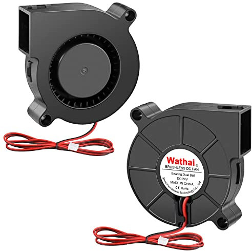 Wathai 50mm 5015 Blower Fan 24V Dual Ball Mini Turbo Cooling with 1000mm / 39 inch Cable for 3D Printer Ender 3 Hotend Extruder 24 Volt Fans for Humidifier Replacement 2 Pack