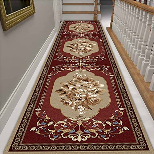 Teppich Läufer Flur Rutschfest Traditioneller roter Teppichläufer für den Flur, 1 m 1,5 m 2 m 2,5 m 3 m 3,5 m 4 m 4,5 m 5 m 6 m Vintage Anti-Rutsch-Fußmatten für drinnen und draußen, weiche, langlebig