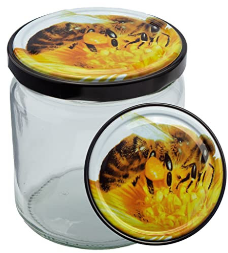 Imkado Twist-Off Honigglas mit Metalldeckel 500g | Biene | 1 Paket (96 Stk)