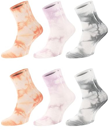 Chili Lifestyle Batik Socken für Damen, Weichbund ohne Gummidruck, recycelte Baumwolle, 6 Paar, aprikot, lila, grau, 35-38 / 39-42