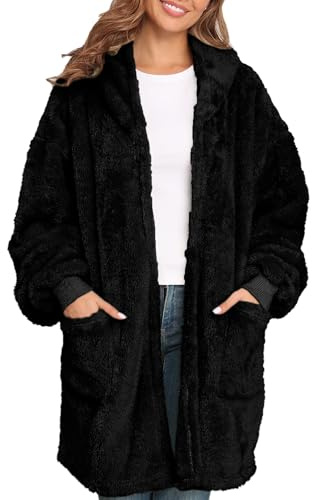 Argstar Black Hooded Cardigan for Women and Men, Oversized Sweatshirt Fuzzy Fleece Blanket Hoodie Jacket, One Size Fits All