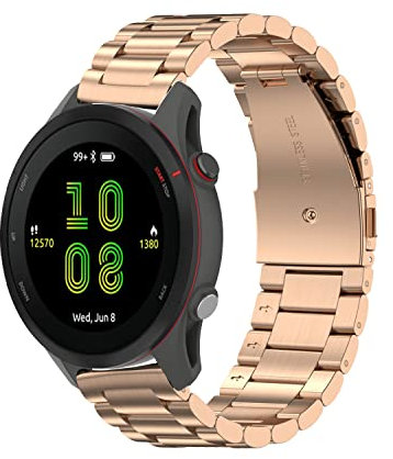 SMYAOSI Strap Compatible with Garmin Forerunner 255S/Vivomove 3s/Move 3S, 18mm Stainless Steel Metal Replacement Watch Strap for Garmin Vivoactive 4s/Active S/Venu 2S/Move 3S (Rose Gold)
