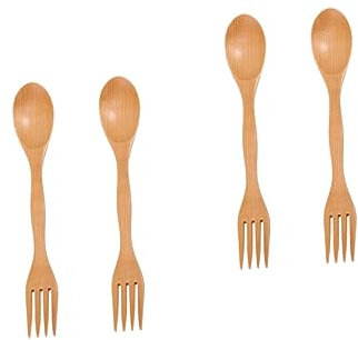 Healeved 4 Stück Geschirr Holzspork Im Japanischen Stil Löffel- -Kombination Hölzern Bambus Teelöffel Kind