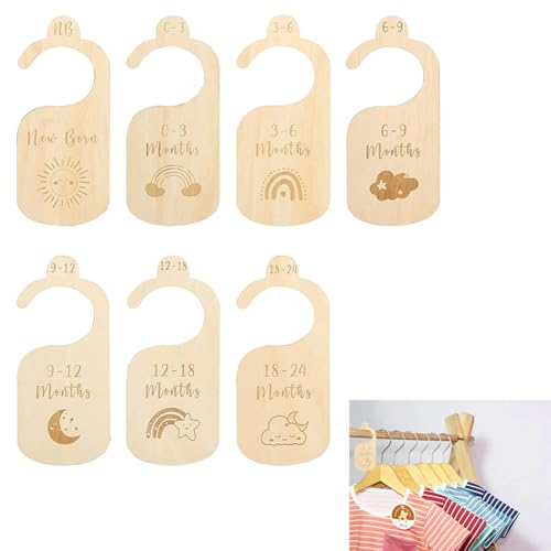 Baby Größentrenner,7 Baby Größentrenner Holz,Kleidergrößen Trenner Baby,Baby Schrank Organize Grössentrenner,Babykleidung Kleiderschrankteiler,Schrankteiler Babykleidung für Kleidungsklassifizierung