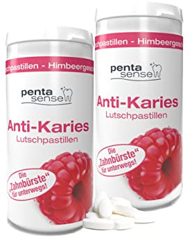 Penta-Sense PentaSense® - Xylit Anti Karies Lutschpastillen mit Himbeergeschmack gegen Plaque und Säure helfen den Zahnschmelz zu bewahren - 2X 150 Stück