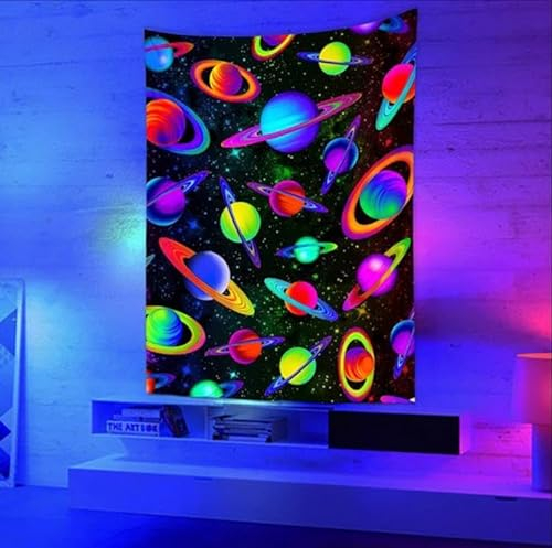 Ulticool – Planeten Universum - Glow in the Dark Wandteppich - Schwarzlicht under UV Reaktive Bright Black Neon Light - Blacklight Psychedelisch im Dunkeln Leuchtende Wandtuch - 200 x 150 cm