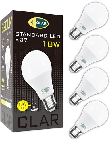 CLAR - LED Birne E27 Extra Hell 18W, Kaltweiß, Ersatz für 150W/120W, Helle Glühbirne (Pack 4)