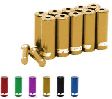 Fahrrad Endkappe 10 Stück Aluminium Bremszug Schaltzug 10 + 2 Set Endhülse für 4mm Schaltzughülle oder 5 mm Bremszughülle Caps mehrere Farben Bowdenzug (5 mm, Gold)