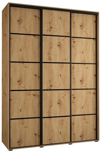 MEBLE KRYSPOL Davos 4 170 Schrank mit DREI Schiebetüren für Schlafzimmer - Moderner Kleiderschrank mit Kleiderstange und Regalen - 235,2x170x45 cm - Artisan Artisan Schwarz