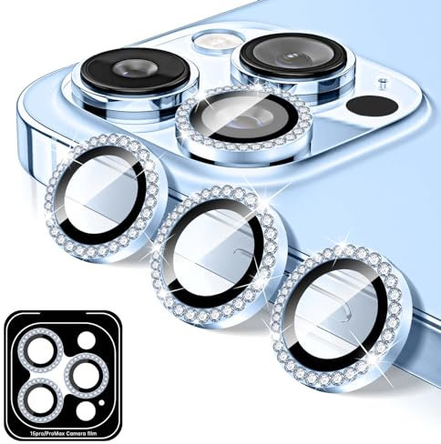Kucheed Protecteur D'objectif D'appareil Photo Diamond pour iPhone 11 Pro/iPhone 11 Pro Max, Couvercle D'objectif de Caméra en Verre Trempé à Paillettes, Autocollants de Film D’anneaux en Métal