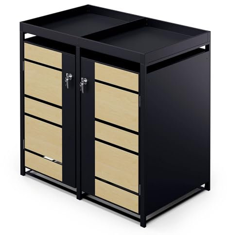 Blumfeldt Cobertizo Para Cubos de Basura – Resistente a la Intemperie, Acero Galvanizado, 2 Puertas con Cerradura, Techo con Jardinera, Para Cubos de 60L/120L/240L, Diseño Moderno, Exterior