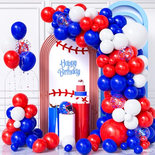 Ousuga Red White and Blue balloons, Pack of 103 Red/White/Blue VE Day Anniversary Decorations Balloons - Great Britain Royal Theme, for Sport Events, Royal Party, Street, Baseball Party Decoration
