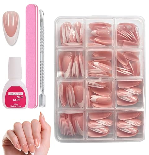 MrCuvaryas 240 Stück French Press On Nails Short Almond, Full Cover Nageltips Kurz für Gelnägel, Fingernägel Fake Nails mit Kleber Acryl Nagel Tips Nägel Zum Aufkleben (White Teardrop French, 240pc)