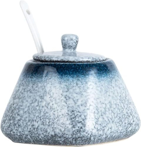 GERRIT Sucrier, sucrier Bleu foncé avec Couvercle et cuillère, Pot à Sucre Ciel étoilé de Style européen, Pot à Sucre à épices avec plateau-bleu-350 ML