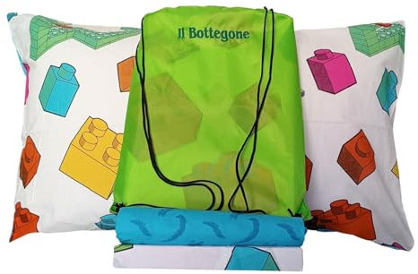 IL BOTTEGONE set completo lenzuola letto singolo per cameretta 100% Cotone stampato con Sacca ricamata Taglia: Singolo, Disegno: Lego