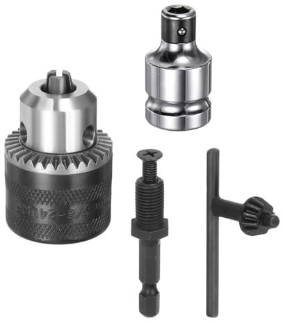 sourcing map 3pcs 3/8 24UNF Drill Chuck 10mm Set with 1/2 to 1/4 Socket Square Female Adapter Shank Hex Shank Quick Change Converter Chuck Key for Impact Driver Hammer Replacement