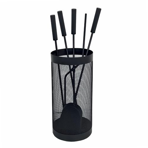 WERKA PRO Serviteur pour Poêle et Cheminée 5 Pièces 52 cm Noir | Acier, robuste, durable, compact, usage intérieur et maison, taille 52 cm