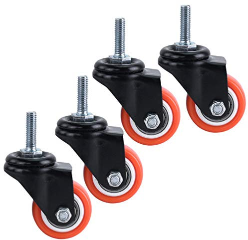 Rueda Giratoria de Poliuretano de 1,5 Pulgadas, Rueda de Doble Rodamiento, Rueda para Muebles, Rotación Universal de 360 Grados, Ruedas Giratorias con Frenos, Varilla de Tornillo M8, Rojo (Giratorio)/
