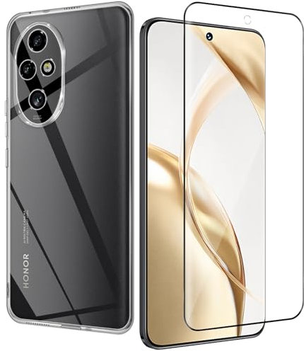 Haofun Pellicola Protettiva per Honor 200 5G Vetro Temperato Cover, [1 Pezzi] 9H Durezza Full Coverage Protezione Schermo, Protezione Fotocamera Custodia TPU Bumper Antiurto [Anti Ingiallimento]