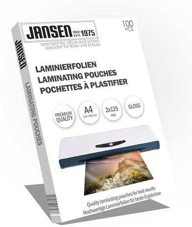 Jansen - Laminierfolien, 100 Stück, A4 2 x125 mic, hochglanz, Die Verpackung kann variieren