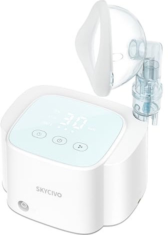 SKYCIVO Smart Nebuliser Machine for Adults and Kids, Intelligent Digital Display Nebulizer with Timer and Atomization Adjustment Function, Low Noise Compression Steam Inhaler for Home Use