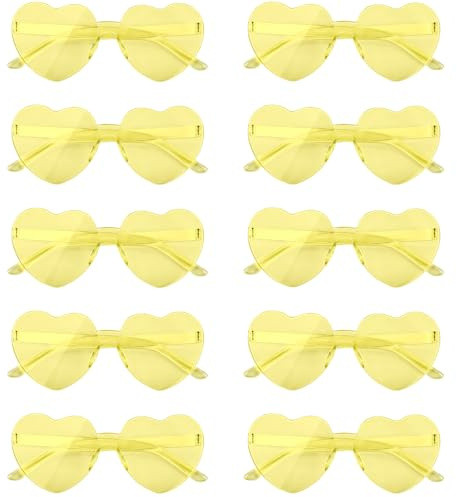 NACHLYNN 10 Paar Herz Sonnenbrille Randlose Herzförmige Sonnenbrille für Damen Transparente Bonbonfarbene Herzbrille für Valentinstag Partygeschenke
