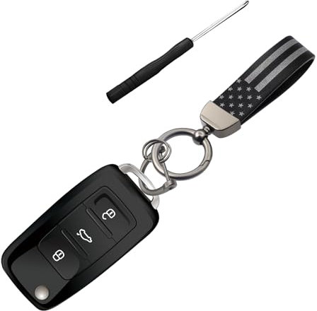 WINUERK Auto Schlüsselanhänger Amerikanische Flagge USA, 360 Grad Rotierende Leder Schlüsselanhänger Ringe mit D-Ring Anti-Verlust, Universal Männer Frauen Autozubehör (Schwarz+Pistole Schwarz)