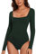 SERSARY Body Thermique Femme Manches Longues Thermolactyl Justaucorps Bodysuit String Sexy Chic Coupe Ajustée Confort Top Élégant Long Sleeve col Carré,Vert,S