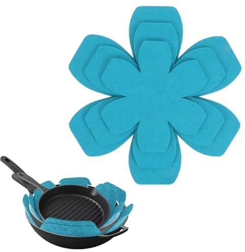 Xinjoduz 6 PCS Pot and Pan Protectors, Azure Pan Protectors in 3 Sizes Thicker Felt Pan Separators for Stacking Non Stick Premium Pan Dividers Protectors Pad for Pans Bowls Ceramics Glassware Cookware
