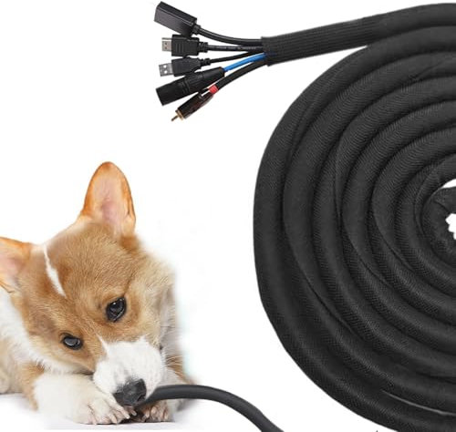 SIGANDG 3 Mètres Protecteur de Cordon pour Chien et Chat, 10mm Gaines de Câbles, Protéger Les Fils de la Mastication des Animaux Domestiques, Manchon de Gestion des Câbles Tressé Extensible