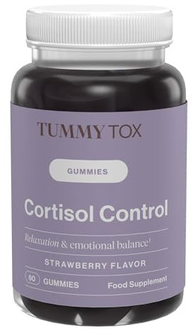 TummyTox Cortisol Control - Ashwagandha Gominolas 250 mg, GABA, Rhodiola Rosea - con Vitamina B6, Vitamina B12 para el Sistema Nervioso y Menos Estrés - Relajación Natural - 60 Gummies, Vegano