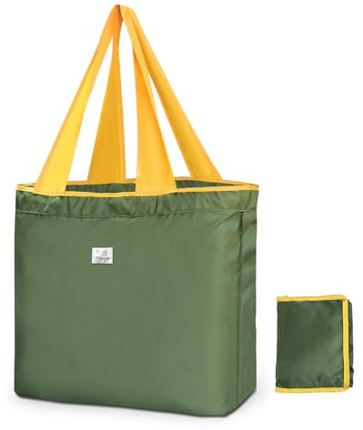 HONZUEN Einkaufstasche Faltbar, 52 x 42 cm Einkaufstasche Groß, Soft Shopping Bag Wiederverwendbare Einkaufstasche, Armeegrün