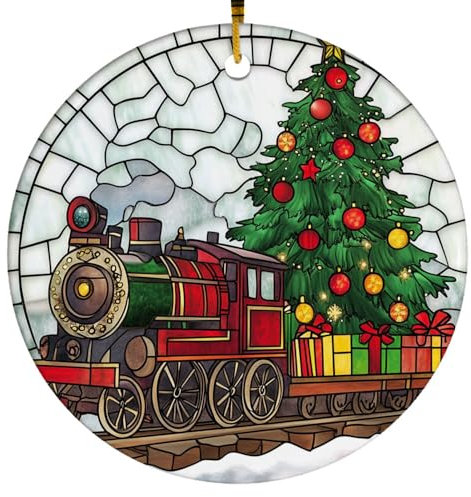 Runde Weihnachtsbaum Deko Polar Express Zug Ornamente Weihnachtsbaum-Anhänger Keramik Weihnachten Deko Anhänger Klassische Weihnachtsbaum Dekoration Für Hotels Auto Wände