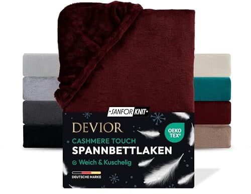 Devior Cashmere Touch Spannbettlaken, Bordeaux, 180x200-200x200 cm – Flauschig weich & wärmend – Mikrofaser mit 190 g/m²– Winter-Spannbetttuch für Topper & Matratzen – Oeko-TEX Zertifiziert