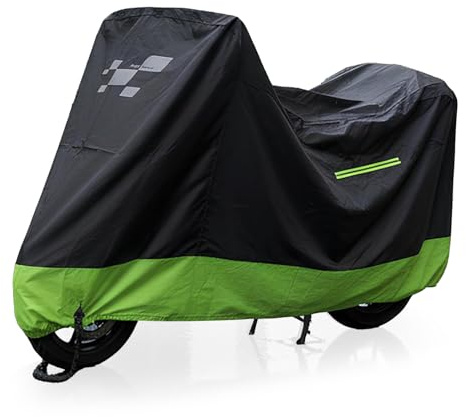 PERLETTI Telo Coprimoto Resistente all'Acqua da Interno - Copertura Moto Universale Tessuto Leggero Inserti Catarifrangenti - Protezione Raggi UV Umidità Fibbia Antivento con Custodia (215x95x110cm)