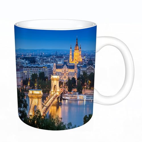 YFHJV Grosse Kaffeetasse - Bürotasse - Tasse Keramik Kaffeetassen Große 11oz - teetasse groß - cappuccino tassen - Blick auf die Innenstadt von Budapest über die Donau, wunderschöne Stadtlandschaft n