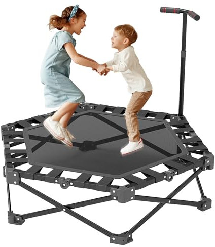 Fitness-Trampolin Klappbar,Ø106cm Mini Trampolin Indoor/Outdoor,Fitness,Bungee-Rebounder,Springen, Cardio-Trainer,Workout für Erwachsene, maximale Grenze 150 kg (Schwarz)