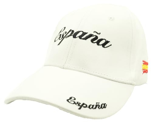 Gorra Estilo España con Bandera Lateral – Ajustable – Unisex – 5 Colores Disponibles – Ideal para Fútbol, Viajes y Uso Diario (FR/ES, Letras, Talla única, Blanco)