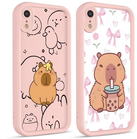 2 Stück Cute Anime Handyhülle für iPhone XR Hülle 6.1, Niedlich Karikatur Tier Capybara Aesthetic Muster Design mit Weiche Stoßfest TPU Silikon Schutzhülle Dünn Mädchen Bumper Case, Aesthetic
