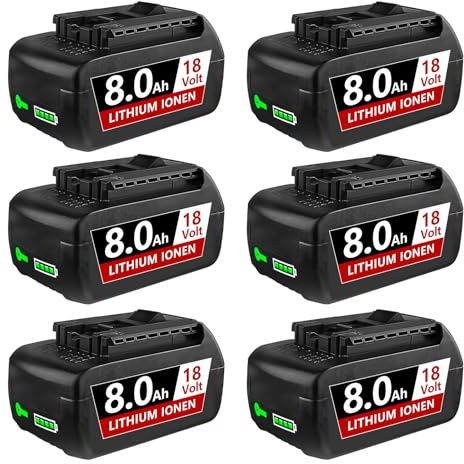 6 Stück 8.0Ah/8000mAh Ersatzakku für Bosch Akku 18V Kompatibel mit Bosch 18V Akku BAT609 BAT622 BAT609G BAT618G BAT619 BAT619G BAT618(Nicht Kompatibel mit 18 Volt Green Tools House & Garden System)
