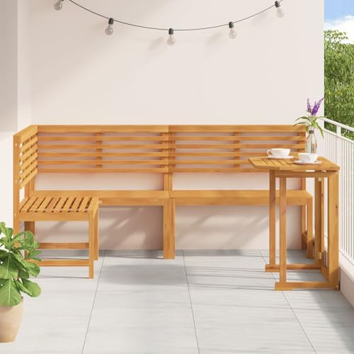 IKAYAA 2-TLG Eckbank mit Tisch - Eckbankgruppe für Esszimmer, Sitzecke, Essecke, Balkonmöbel Set Akazienholz, Lounge Set Balkon, Gartenmöbel Sitzgruppe