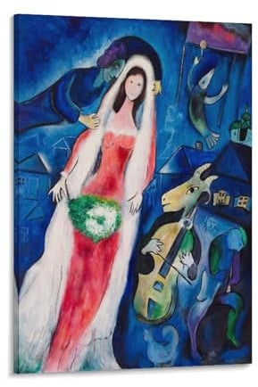 GAJUYL Berühmtes Gemälde-Poster Marc Chagall La Mariée Kunstdruck, Leinwanddruck, Kunstposter, Heimdekoration, Gemälde, Rahmen, 60 x 90 cm