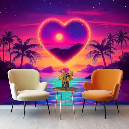 Wall Wallpaper Mural Surrealism Beach Landscape, 400 x 280 cm Large Non-Woven Wallpaper Murals for Living Room Bedroom Office TV Background Decor, Pink Purple Sky Photo Wallpapers