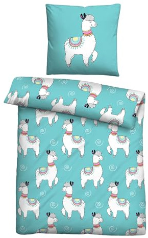 Bestlivings Bettwäsche-Set 2-TLG (Bettbezug 135x200 cm + Kissenbezug 80x80 cm) Kinder Microfaser Satin- Kinder- / Jugendbettwäsche mit Motiv - Lama - ÖKO Tex Standard 100