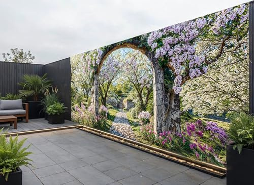 Apple Blossom Garden Mural, Waterproof Tapestry Curtain Outdoor Wall Hanging, party Decorations, photography Backdrop, Wall Art, Fence Decoration, Decor Wall Art & Outdoor Tapestry (W400cm x H180cm)