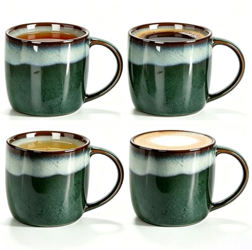 330ml Ceramic Coffee Mugs Set of 4, Modern Stylish Tea Espresso Cups | Glaze Stoneware Tea Mugs, Handcrafted Coffee Set for Latte, Cappuccino, Cocoa, Hot Chocolate, Microwave & Dishwasher Safe